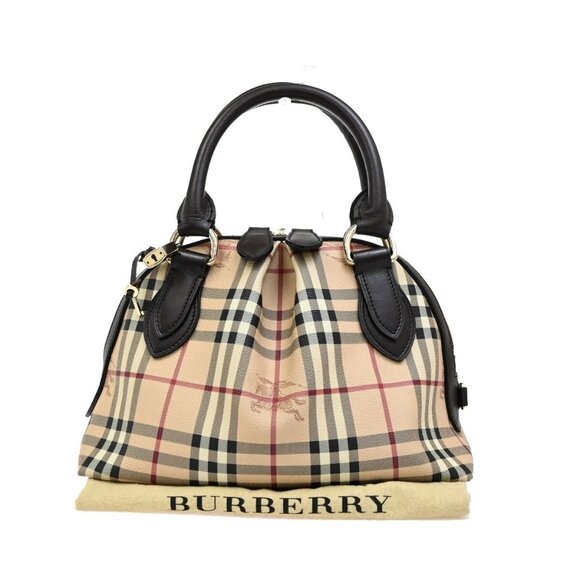 BURBERRY Logo Nova Hand Bag Check PVC Leather Brown GHW 87RF419 - Picture 10 of 16